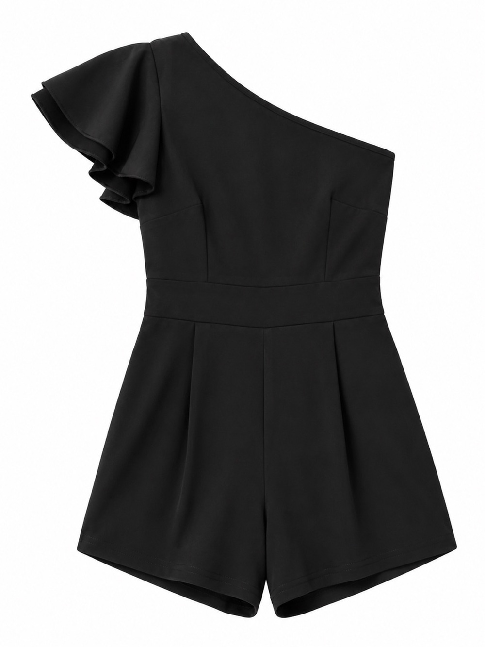 SHEIN Black One-Shoulder Ruffle Romper